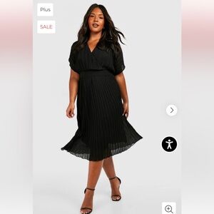 Boohoo Charcoal Pleated Midi Dress